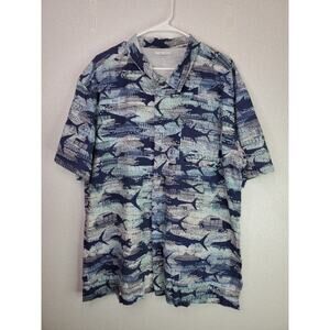 Columbia PFG Shirt Mens Blue XXL Vented Fishing Tropical Button Up Short Sleeve